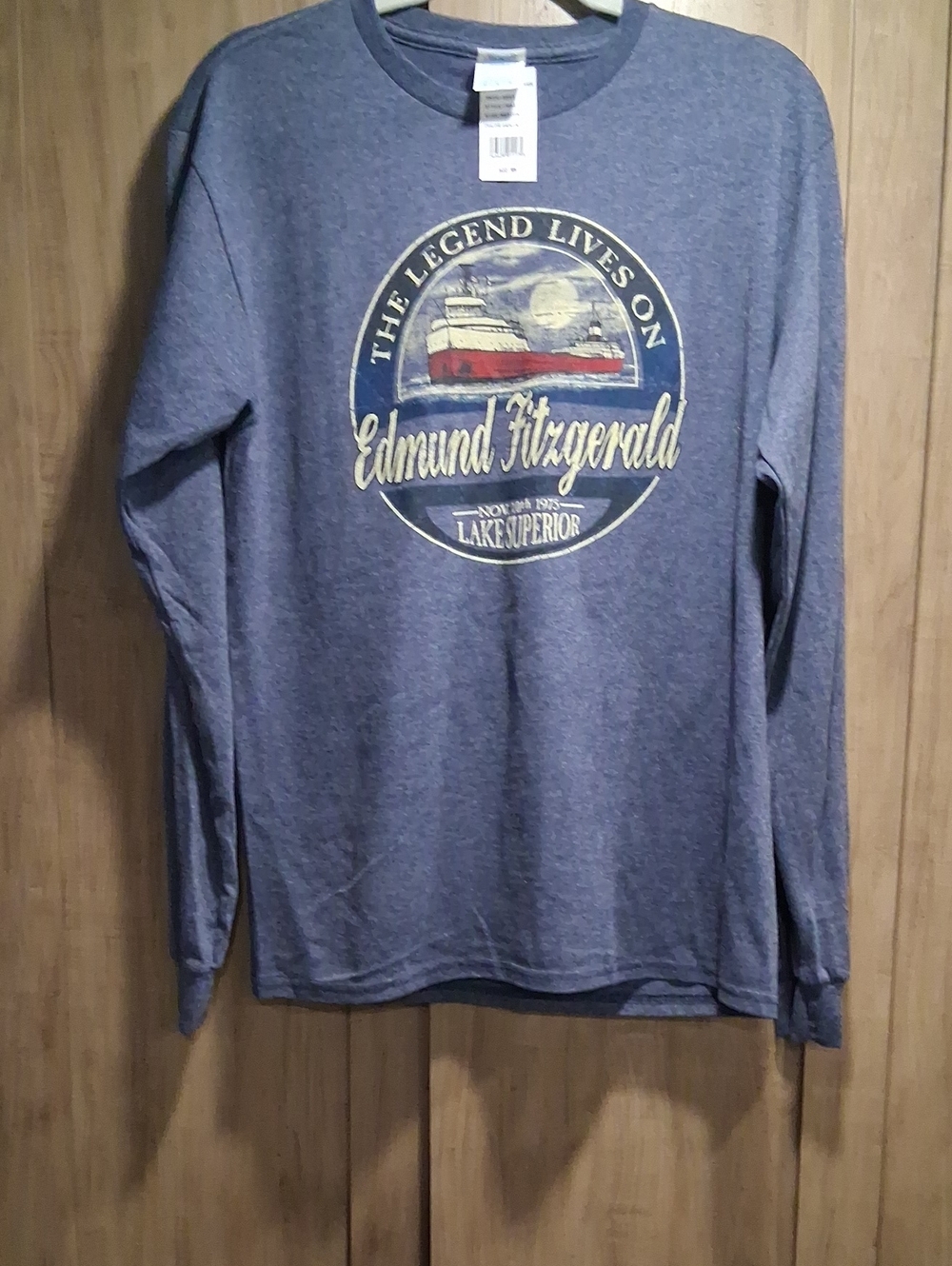 Delta Adult long Sleeve Graphic Tee - Blue with Red Accent
